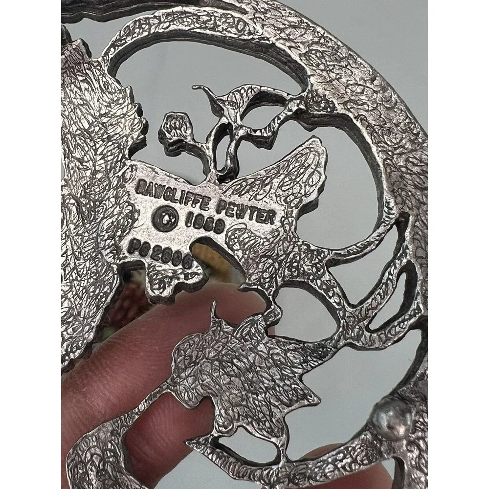 Vintage Rawcliffe Pewter 1989 Decorative‎ Metal Potpourri Dish Birds & Flowers